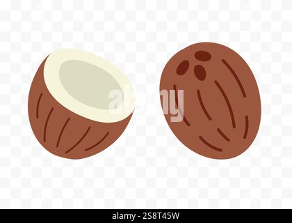 Kokosnuss halb und ganze Frucht flach Stil Vektor Set Stock Vektor