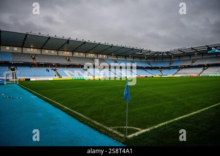 MALMÖ , 23-01-2025 , Malmö neues Stadion , Saison 2024 / 2025 , UEFA Europa League, Fußball. Während des Spiels Malmö - FC Twente, Innenansicht Stadion Stockfoto