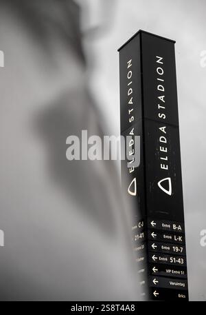 MALMÖ , 23-01-2025 , Malmö neues Stadion , Saison 2024 / 2025 , UEFA Europa League, Fußball. Während des Spiels Malmö - FC Twente, Stadion mit Außenansicht Stockfoto