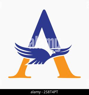 Monogramm-Buchstabe Ein fliegende Adler-Logo-Konzept für Geschwindigkeitssymbol und Transportsymbol Vektorschild Stock Vektor