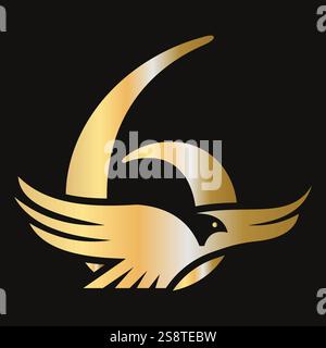 Initial Letter 6 Flying Eagle Logo Konzept für Geschwindigkeitssymbol und Transportsymbol Vektorschild Stock Vektor