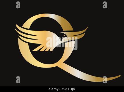Initial Letter Q Flying Eagle Logo Konzept für Geschwindigkeitssymbol und Transportsymbol Vektorschild Stock Vektor