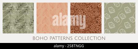 Nahtlose Muster-Kollektion im Boho-Stil. Stock Vektor