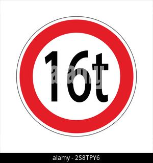 Internationales Verkehrszeichen, das ein Höchstgewicht für Fahrzeuge angibt, das das Durchfahren von Fahrzeugen über 16 t untersagt Stock Vektor