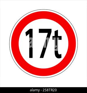 Rotes und weißes kreisförmiges Verkehrszeichen, das eine Gewichtsbeschränkung für Fahrzeuge mit mehr als 17 Tonnen anzeigt Stock Vektor