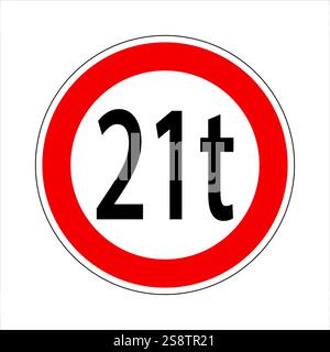 Verkehrsschild, das ein Höchstgewicht von 21 Tonnen angibt, typischerweise für Brücken oder Überführungen Stock Vektor