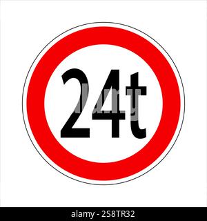 Verkehrsschild, das ein Höchstgewicht von 24 Tonnen angibt, das das Durchfahren von Fahrzeugen, die dieses Gewicht überschreiten, untersagt Stock Vektor