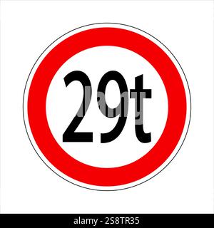 Verkehrsschild, das ein Höchstgewicht von 29 Tonnen angibt, das das Überfahren von Fahrzeugen mit einem Gewicht von mehr als 29 Tonnen untersagt Stock Vektor