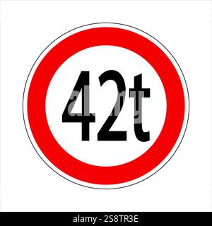 Verkehrsschild mit einem zulässigen Gewicht von 42 Tonnen, typischerweise für schwere Fahrzeuge, die Brücken oder Infrastrukturen überqueren Stock Vektor
