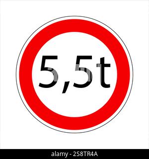 Verkehrsschild, das eine Gewichtsbeschränkung für Fahrzeuge über 5,5 Tonnen angibt Stock Vektor