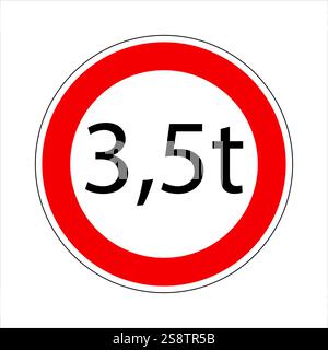 Vorgeschriebenes Verkehrsschild, das ein Höchstgewicht von 3,5 Tonnen für vorbeifahrende Fahrzeuge angibt Stock Vektor