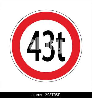Vorgeschriebenes Verkehrsschild, das ein Höchstgewicht von 43 Tonnen für Fahrzeuge angibt Stock Vektor