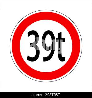 Verkehrszeichen mit einer Gewichtsbeschränkung für Fahrzeuge über 39 t, wodurch die Straßenverkehrssicherheit und der Erhalt der Infrastruktur gefördert werden Stock Vektor