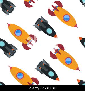 Nahtloses Muster mit Weltraumrakete. Vektorabbildung. Stock Vektor