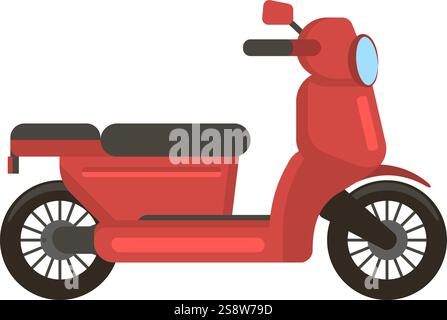 Roter Roller, der auf weißem Hintergrund mit schwarzem Sitz und Rädern steht, minimalistische Vektorillustration eines modernen Fahrzeugs, städtisches Transportkonzept Stock Vektor