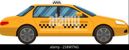 Klassisches gelbes Taxi mit markantem kariertem Dekor, isoliert auf weißem Hintergrund, symbolisiert städtische Verkehrsmittel und ist effizient Stock Vektor