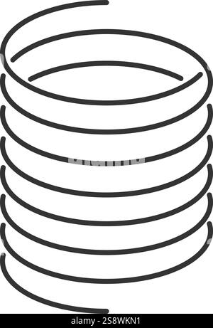 Spiralfeder aus Metall, Spiralspulen aus Metall, Spiralzeichen für Motormaschinen, Drahtfedern und geschwungene flexible Spiralspulen aus Stahl, lineare Spiralsilhouette isoliert Stock Vektor