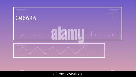 Bild der Datenverarbeitung und Diagramme auf blauem Hintergrund Stockfoto