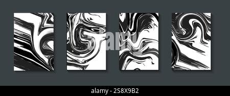 Flüssige Marmorstruktur abstrakte schwarze Marmortexturen auf schwarzem Hintergrund. Abstraktes Marmormuster. Flüssige Kunst. Design für Banner, Karten, Ausdrucke. Stock Vektor