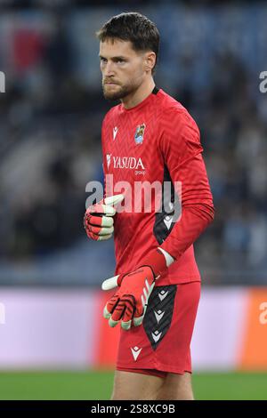 Rom, Italien. Januar 2025. Alejandro Remiro von Real Sociedad in der Qualifikationsrunde der Europa League - Spiel im siebten Legs zwischen SS Lazio und Real Sociedad im Olympiastadion. Endpunktzahl; Lazio 3:1 Real Sociedad Credit: SOPA Images Limited/Alamy Live News Stockfoto