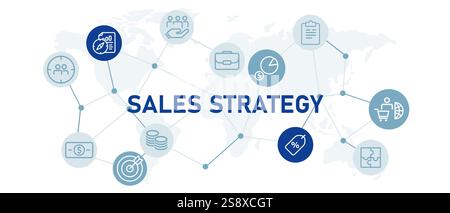 Vertriebsstrategie flaches Design Geschäftsplanung Idee für Einzelhandelsvertrieb Überwachung und Management Konzept Connected icon White Stock Vektor