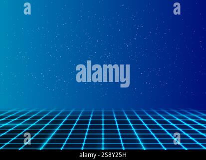 Retro-futuristischer 1980er Jahre abstrakter Hightech-Hintergrund mit Neonraster. Vektordesign Stock Vektor