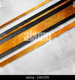 Schwarze und orangene Streifen auf grauem grundigem Retro-Hintergrund. Geometrische Vektorkonstruktion Stock Vektor
