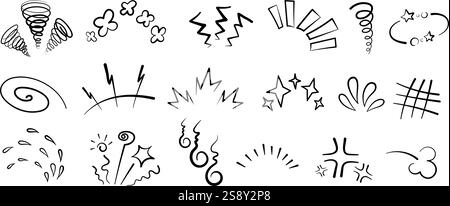 Manga oder Anime Comic Emoticon Element Grafik Effekte Hand gezeichnet Doodle Vektor Illustration Set Stock Vektor