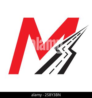 Ursprüngliches Straßenlogodesign auf Buchstabe M für Transport- und Frachtsymbolvektor Stock Vektor