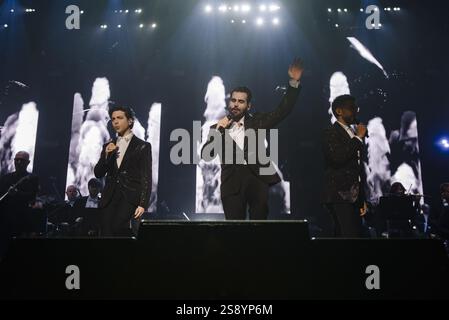 IL gruppo musicale Il Volo composto da Piero Barone, Ignazio Boschetto e Gianluca Ginoble - durante il Concerto del Tour â??Tutti per UNO-Ad Astra Live Nei Palasportâ? al Palazzo dello Sport di Roma Stockfoto