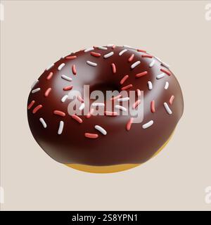 Köstlicher Schokoladen-Donut mit bunten Streuseln für eine süße 3D-Rendering-Illustration Stockfoto