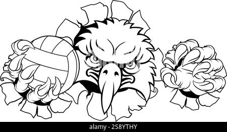 Eagle Hawk Bird Volleyball Volley Ball Maskottchen Stock Vektor