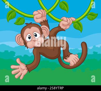 Affen Singen Auf Jungle Vines Winken Cartoon Stock Vektor