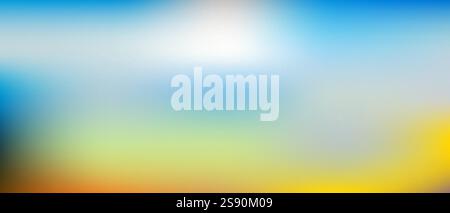 Vibrierender abstrakter Vektor-Hintergrund mit einem weichen Farbverlauf von Himmelblau, Limettengrün und sonnigen Gelbtönen, der Gefühle von Wärme, Glück, an weckt Stock Vektor