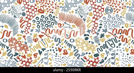 Lustiges, farbenfrohes, nahtloses Muster mit Linienmuster. Kreativer abstrakter Kunsthintergrund. Stock Vektor