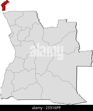 Karte von Angola mit den Provinzen, Cabinda ist hervorgehoben. Stock Vektor