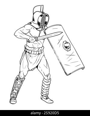 Gladiator Murmillo. Handgefertigte historische Zeichnung mit einem alten Kolosseum-Krieger. Stockfoto