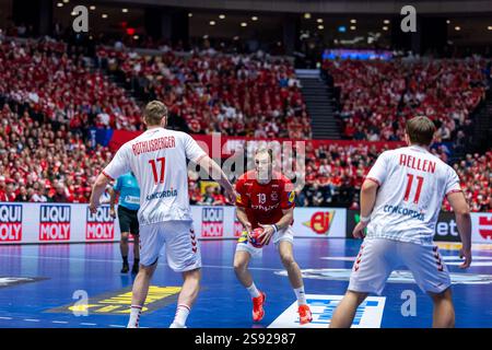 Herning, Dänemark. Januar 2025. Mathias Gidsel (19) aus Dänemark wurde 2025 beim IHF Handball-WM-Spiel der Männer zwischen Dänemark und der Schweiz bei Jyske Bank Boxen in Herning gesehen. Stockfoto