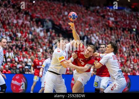Herning, Dänemark. Januar 2025. Simon Pytlick (43) aus Dänemark beim IHF Handball-WM-Spiel der Männer zwischen Dänemark und der Schweiz 2025 bei Jyske Bank Boxen in Herning. Stockfoto