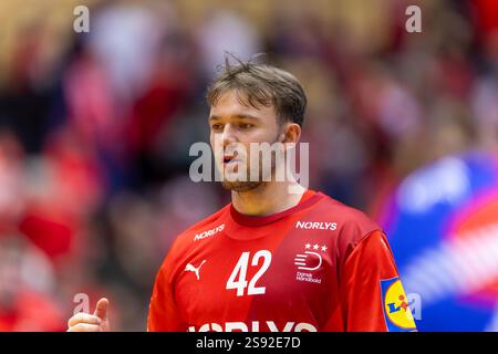 Herning, Dänemark. Januar 2025. Thomas Arnoldsen (42) aus Dänemark wurde 2025 beim IHF Handball-WM-Spiel der Männer zwischen Dänemark und der Schweiz bei Jyske Bank Boxen in Herning gesehen. Stockfoto