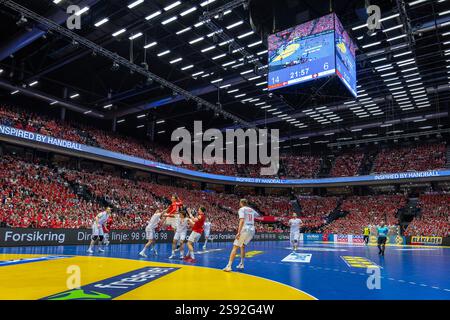 Herning, Dänemark. Januar 2025. Die Jyske Bank Boxen Arena, die 2025 beim IHF Handball-Weltmeisterschaftsspiel der Männer zwischen Dänemark und der Schweiz in Herning zu sehen war. Stockfoto