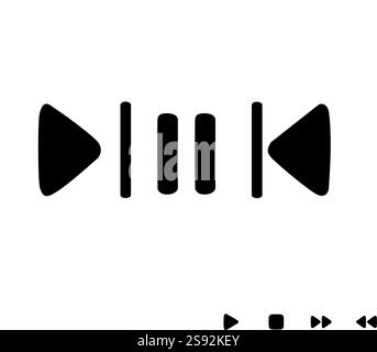 Minimalistische Symbole für die Mediensteuerung Wiedergabe, Pause und Überspringen im Design „Fett Schwarz“ Stock Vektor