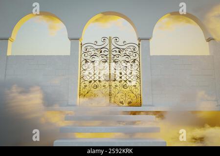 Das Tor des Himmels in Sonnenuntergangsstimmung. 3D-Abbildung Stockfoto