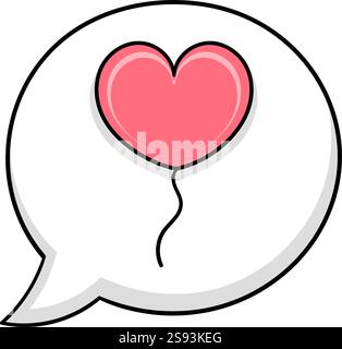 Ein schlichtes und verspieltes Design mit einem rosafarbenen Ballon in Herzform in einer weißen Sprechblase, die Liebe und Kommunikation symbolisiert Stock Vektor