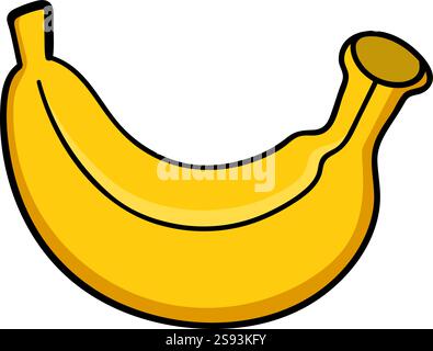 Eine lebendige Zeichentrickillustration einer Reifen gelben Banane mit einem glatten Peeling und einer kräftigen schwarzen Umrandung, die ihr ein verspieltes und auffälliges Aussehen verleiht Stock Vektor