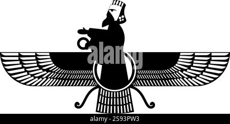 Zoroastrismus Religion Faravahar Zorostrisches Symbol Parsi Icon schwarz Farbe Vektor Illustration Bild flach Stil einfach Stock Vektor