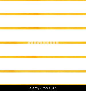 Aquarell horizontale gelbe Linien nahtloses Muster isolierter Hintergrund. Handgemalte abstrakte Pinselstreifen verzierte Illustration. Textur für den Sommer Stockfoto