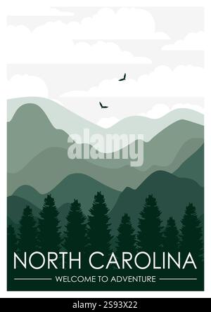 Rocky Mountain National Park Poster Illustration, schöne Fluss See Berglandschaft Poster Design Stock Vektor