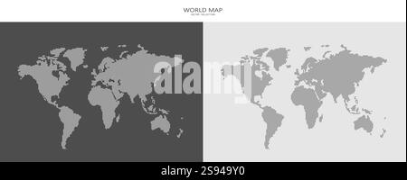 Eine Reihe von Punktkarten der Welt in modernem Stil. Eine Weltkarte aus Punkten auf dunklem Hintergrund. Stock Vektor