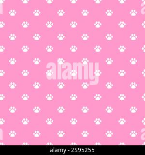 Vektor Hand gezeichnetes nahtloses Muster. Angeordnete Pfotendrucke von Haustieren in weißen Farben auf rosa Hintergrund Stock Vektor